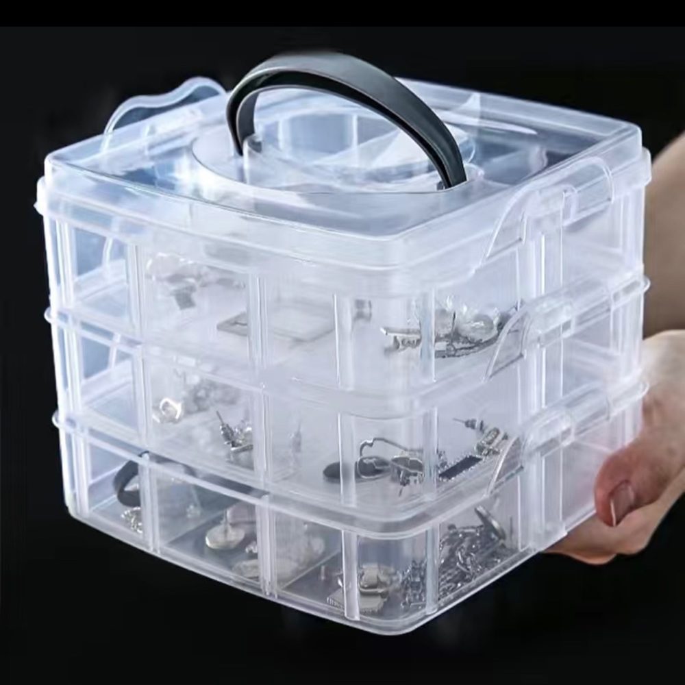 NEW! 3 tier plastic storage container with organizer compartments snap closure